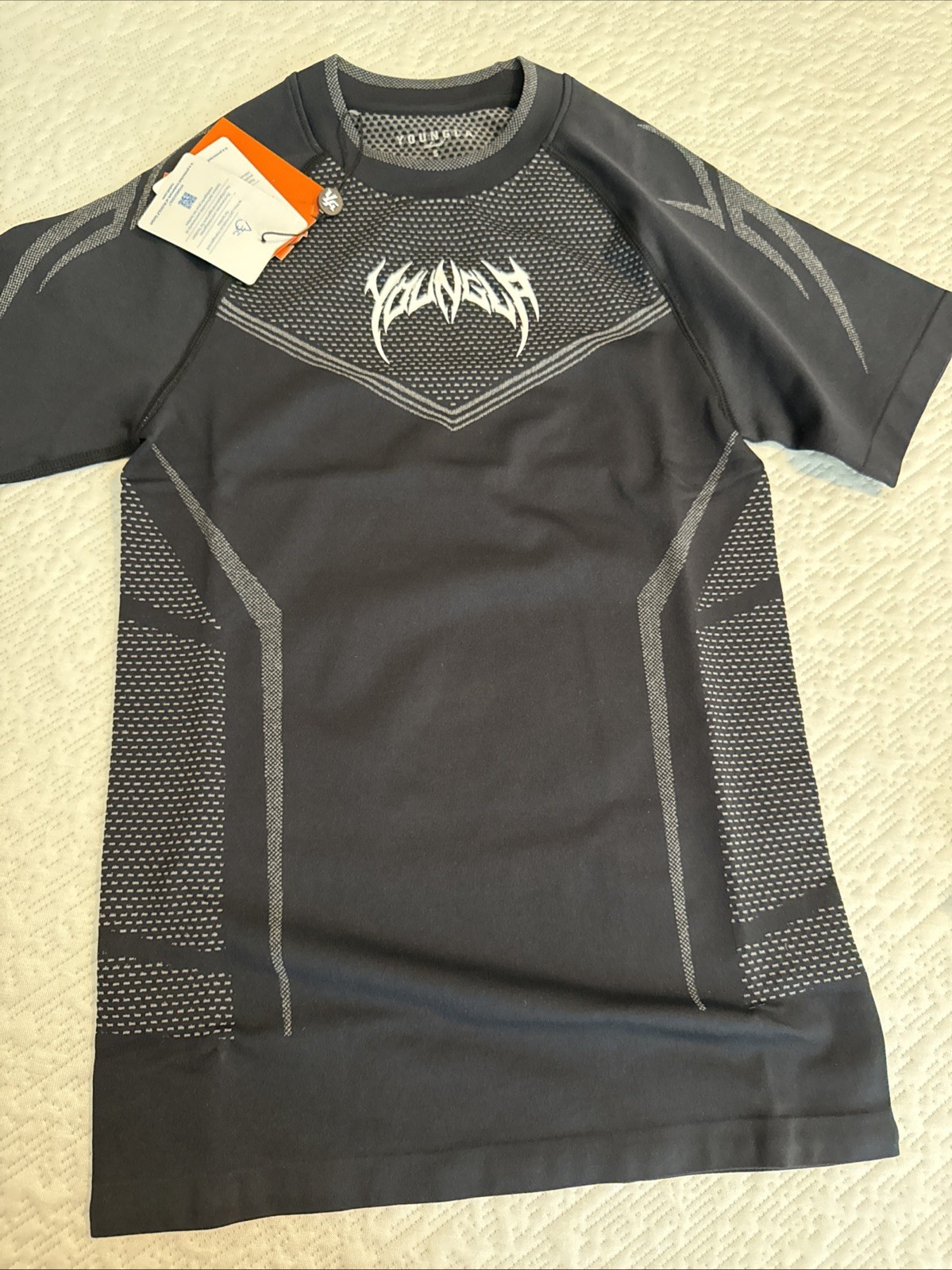 YoungLA Warrior Compression Tee Men&rsquo;s S Black/Gray Short Sleeve Crew