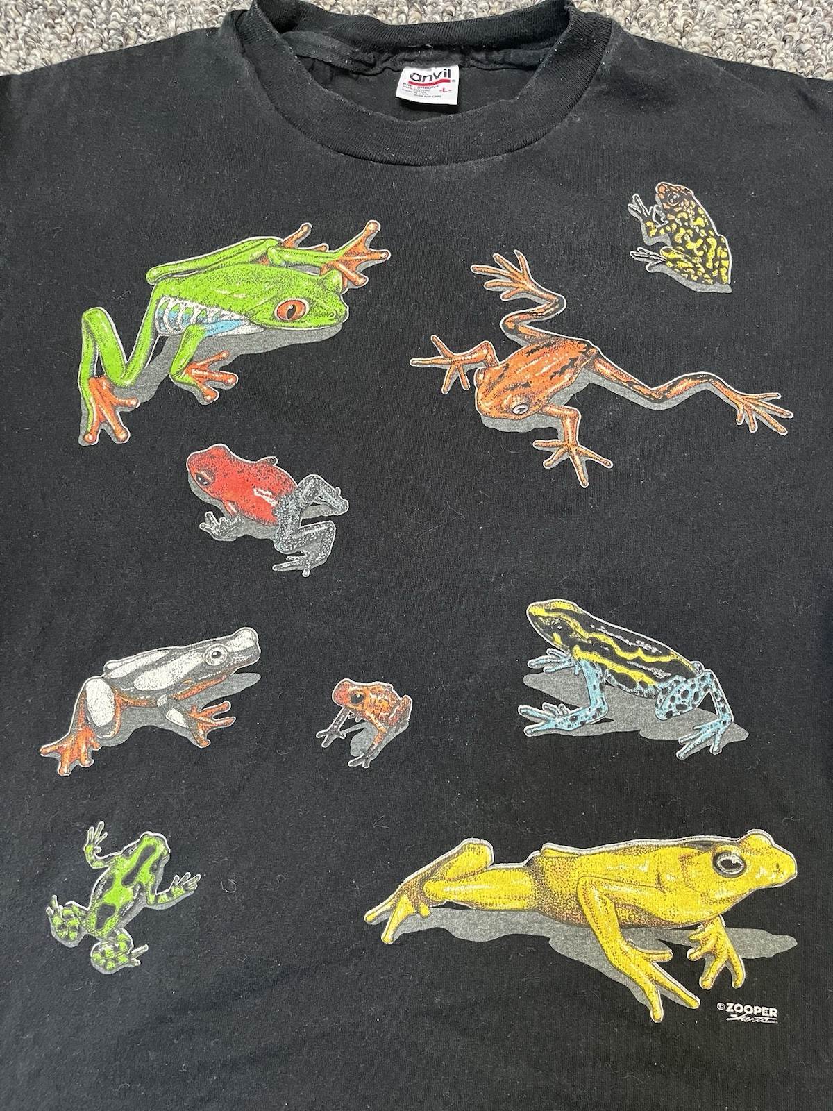 Vintage 90s All Over Print Front Back Nature Frogs Colorful Mens Boxy Large