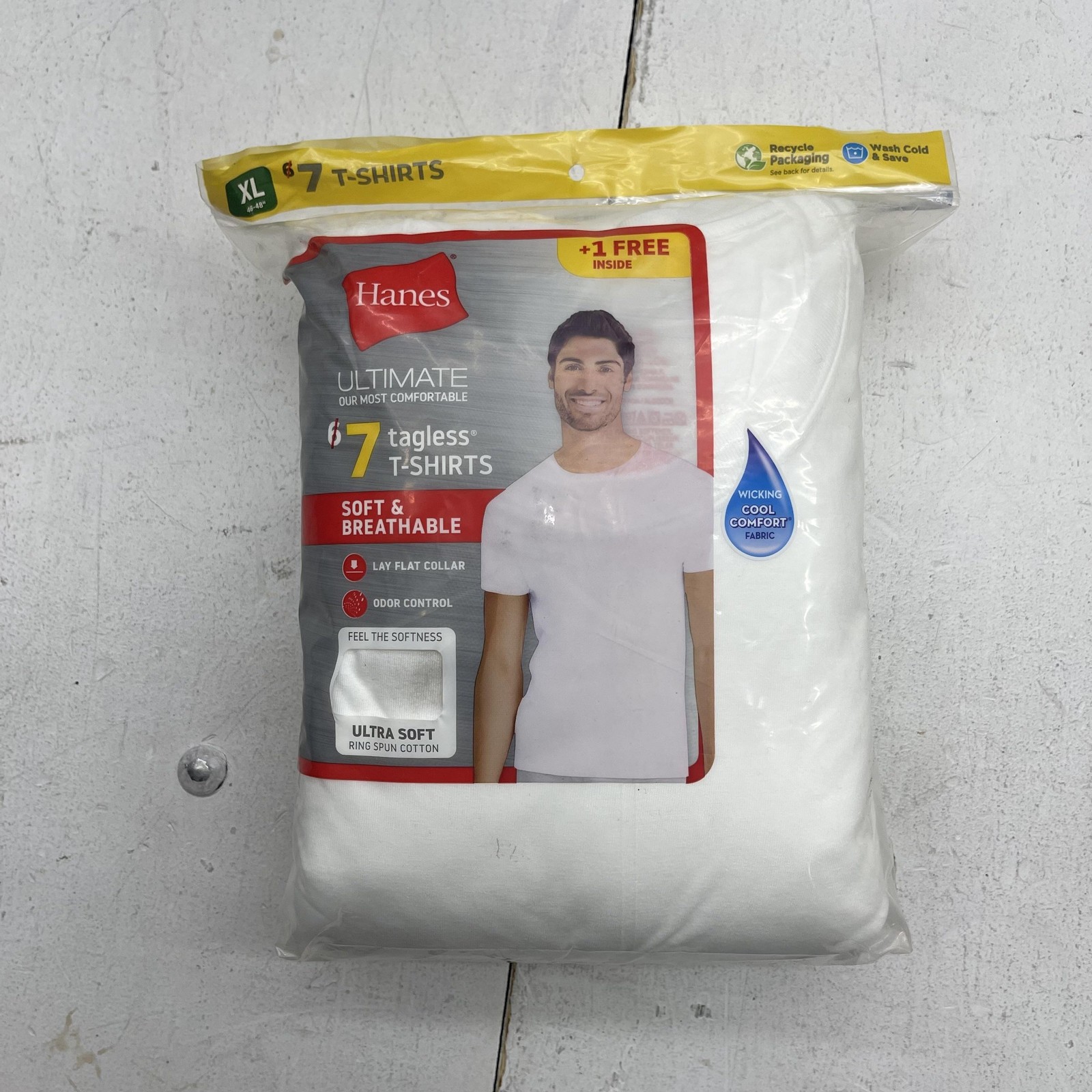 Hanes Shirt Mens XL White Tagless Cotton Crewneck Tee 7 Pack Ultimate Basic
