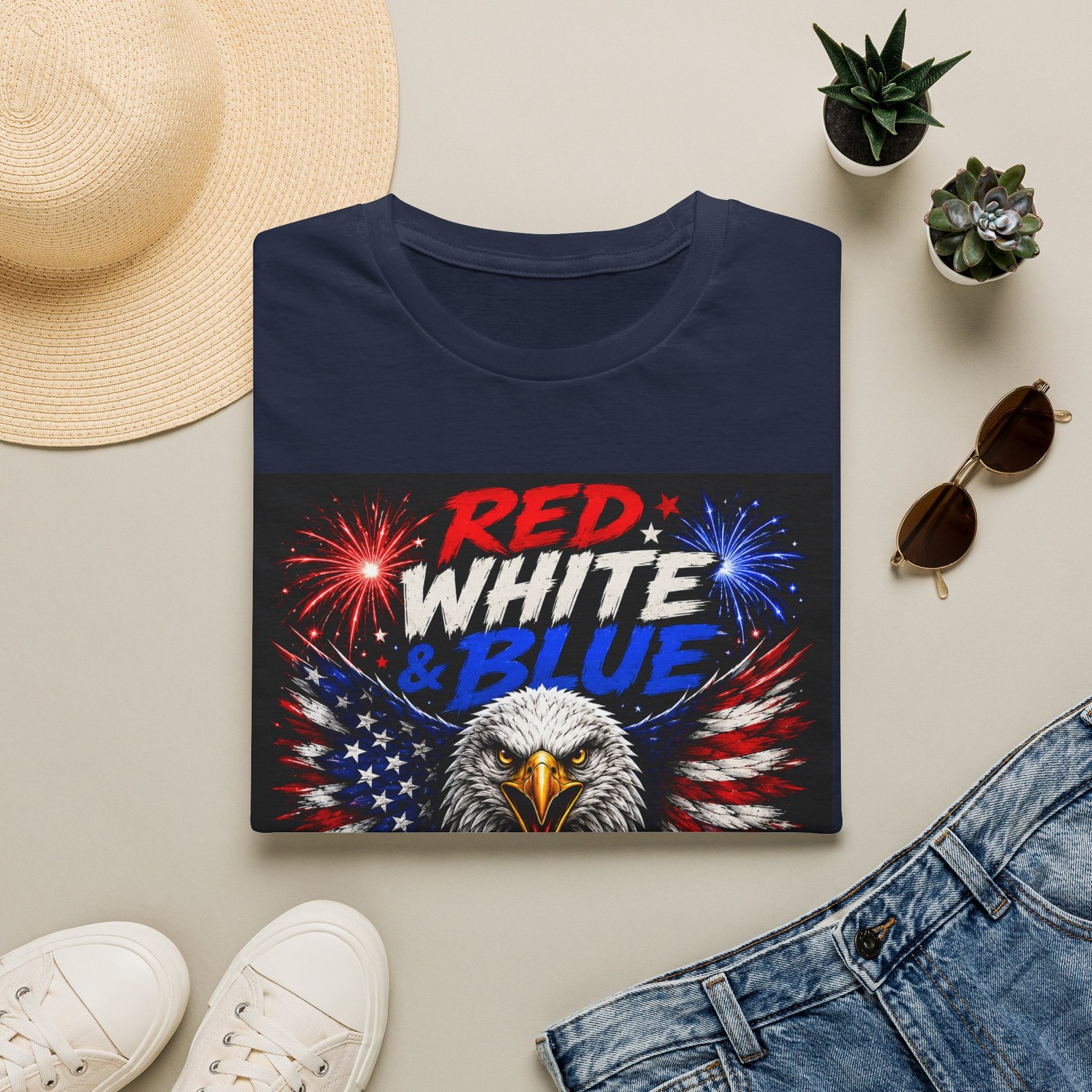 Red White & Blue Eagle T-Shirt | Patriotic American Flag Fireworks
