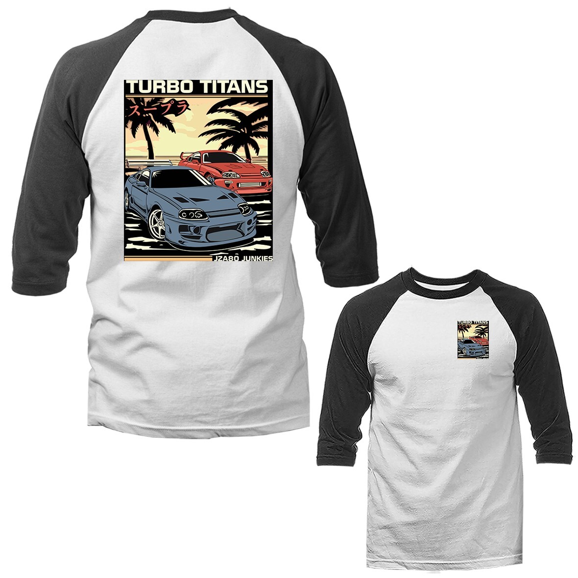 Fast and Furious Two Cars Imported Tuned Custom JDM Sports Car 3/4 Sleeve Raglan