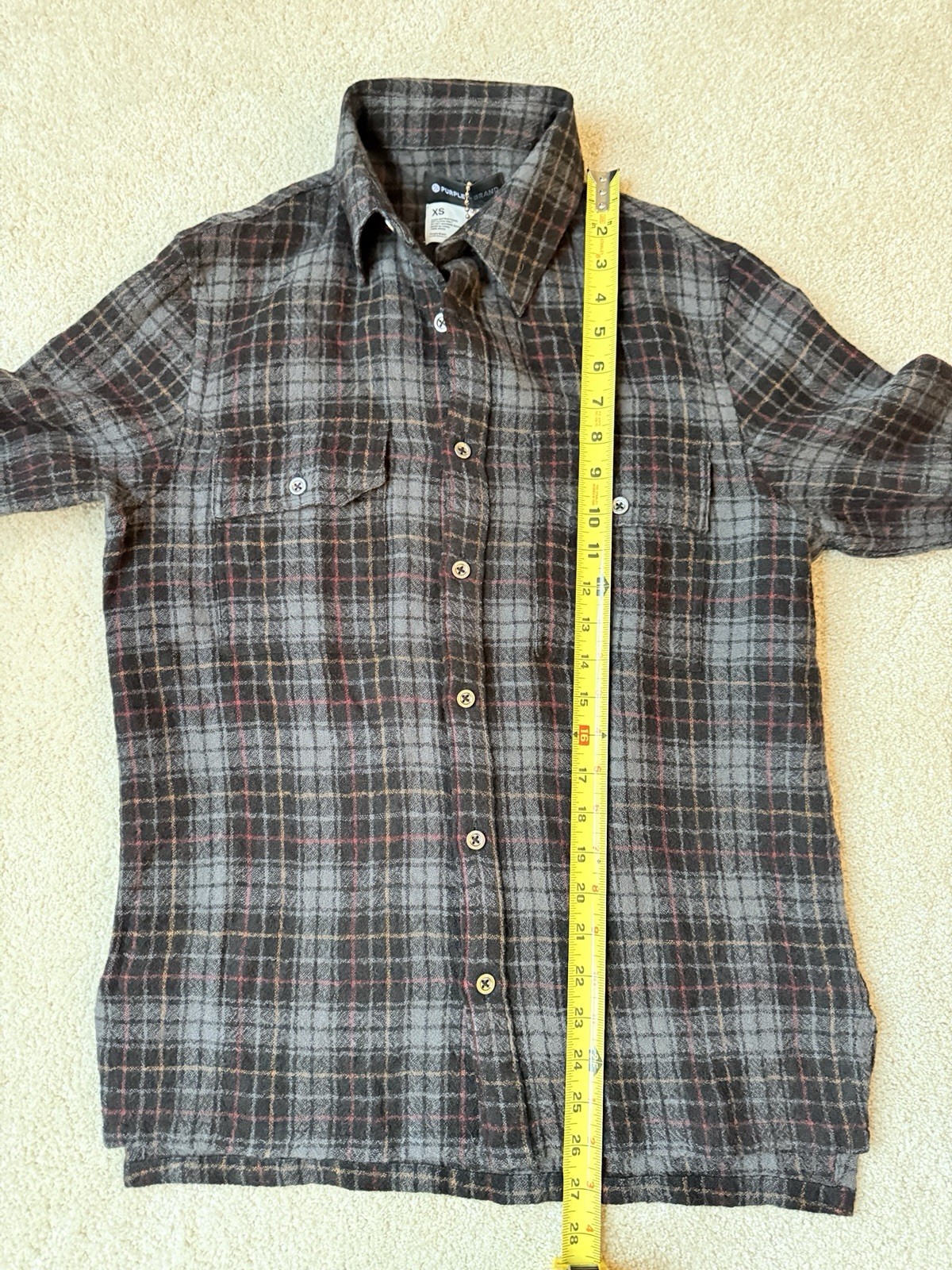 NWT Purple Brand Men’s XS Wool Flannel Button Down Plaid Long Sleeve Shirt