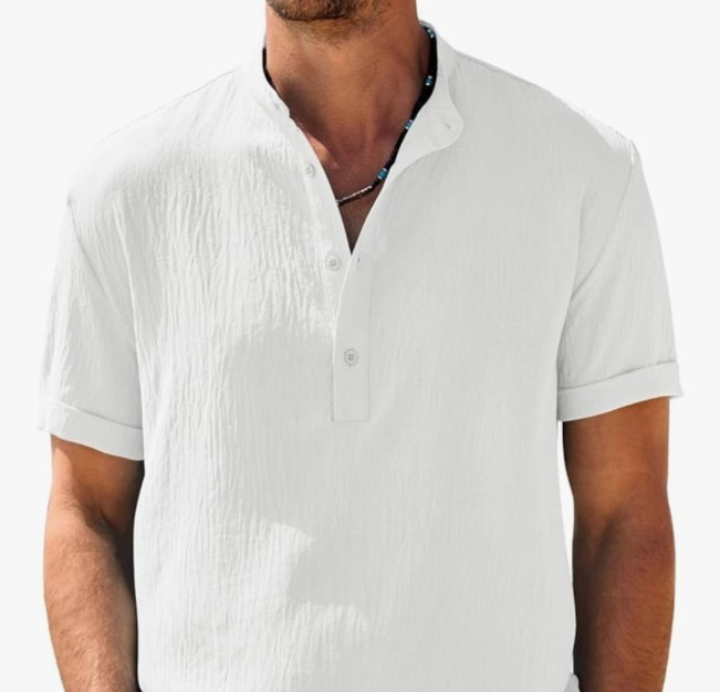 Coofandy Henley Button Tee Shirt Men&rsquo;s White Size XL New Band Collar Lightweight