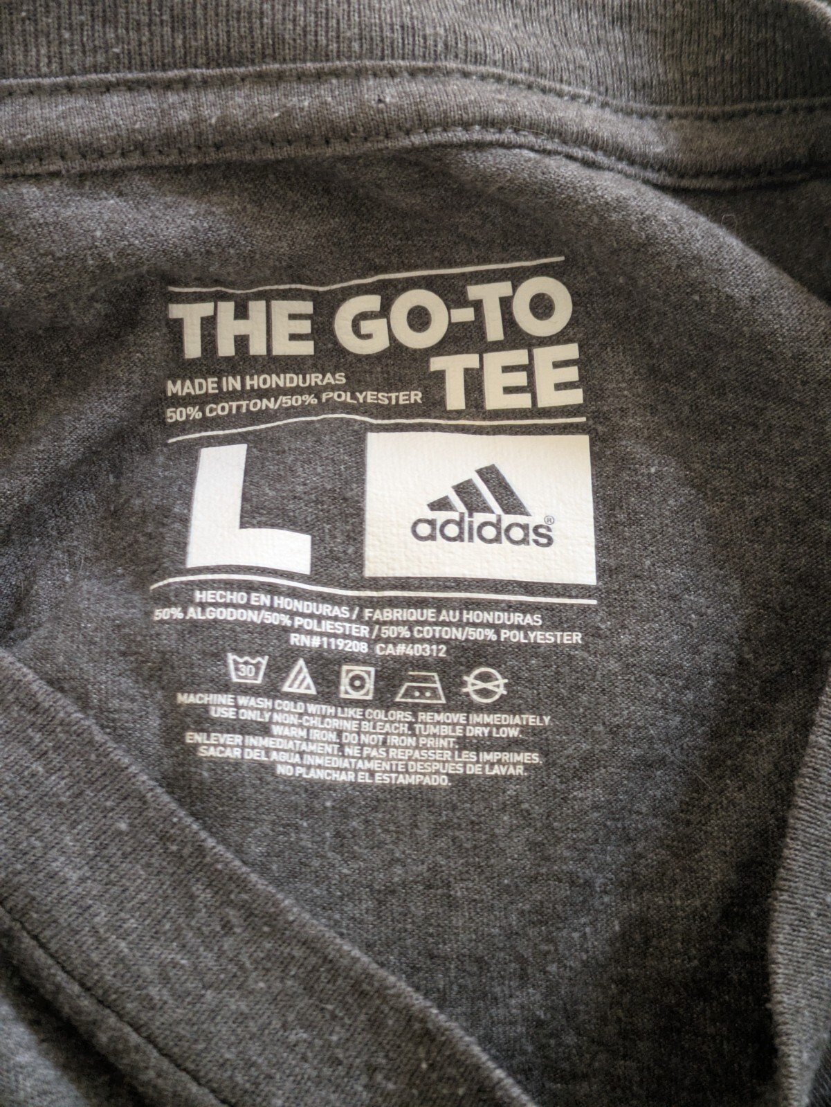 Adidas Go-To Tee Gray T-Shirt Men&rsquo;s L Red Orange Logo Cotton Blend 50/50