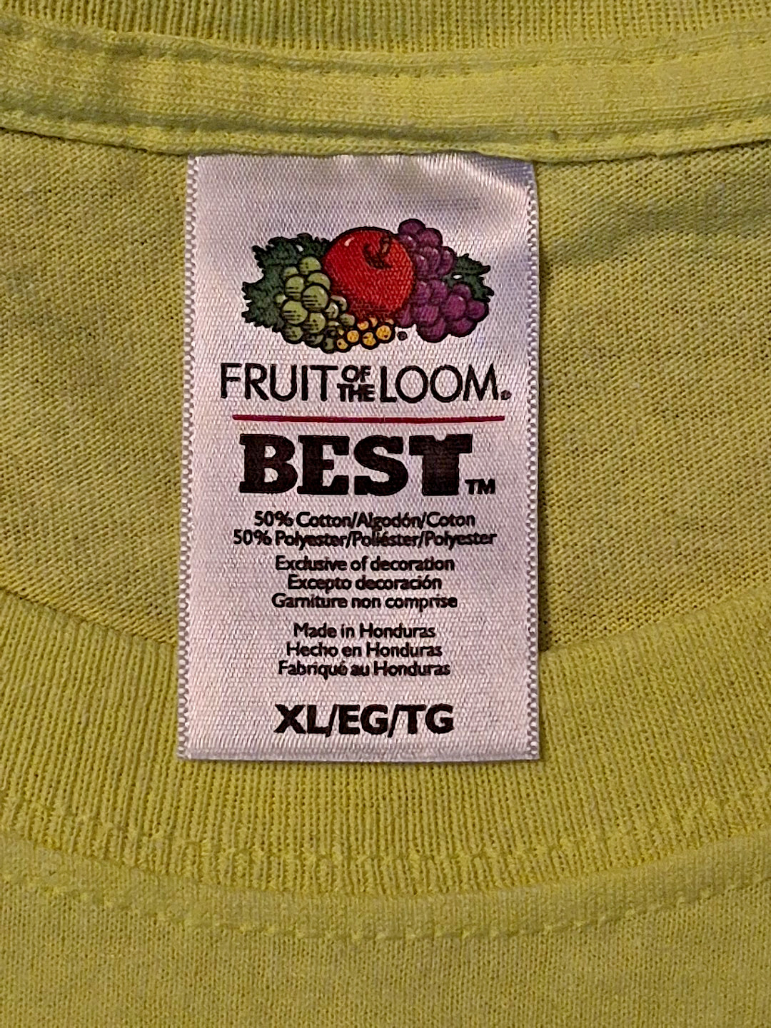 Fruit Of The Loom Best T-Shirt Neon Yellow Size XL