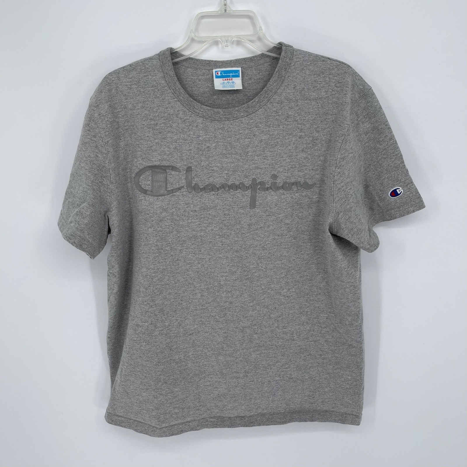 Champion Men&rsquo;s Gray Raised Graphic Logo Short Sleeve T-Shirt Size Large