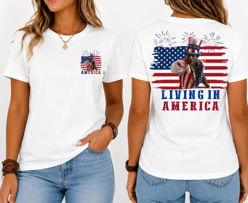 Apollo Creed Living In America T Shirt, Patriotic Boxing Fourth Of July Vintage