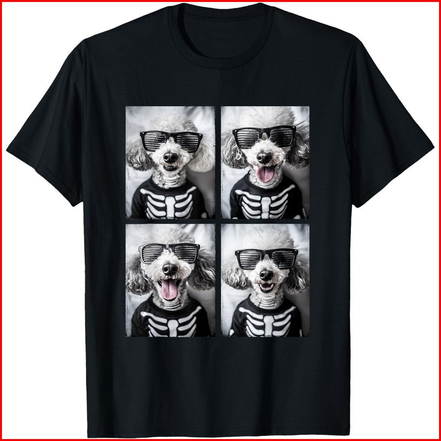 Cute Poodles with Sunglasses Halloween Skeleton Costume T-Shirt