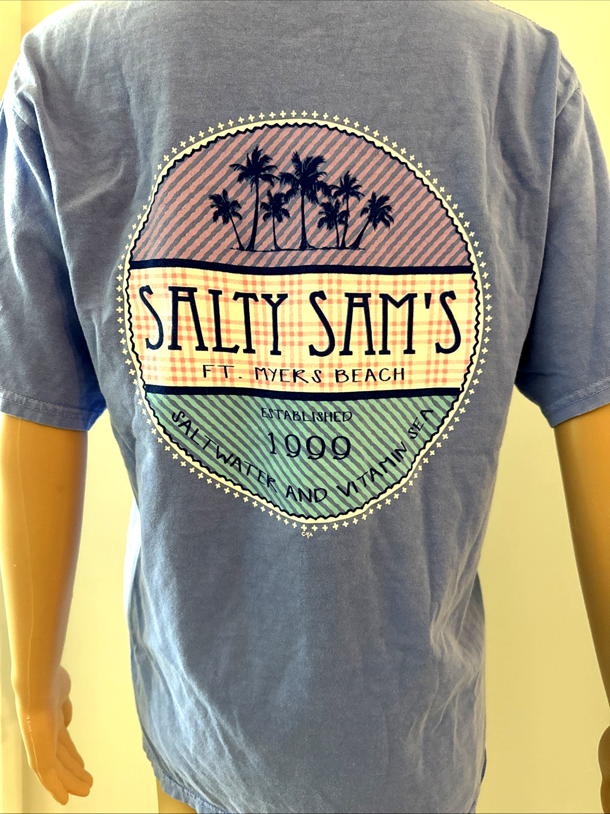 Salty Sam&rsquo;s T-Shirt Mens Small Fort Myers Beach Cotton Unisex Blue Made In India