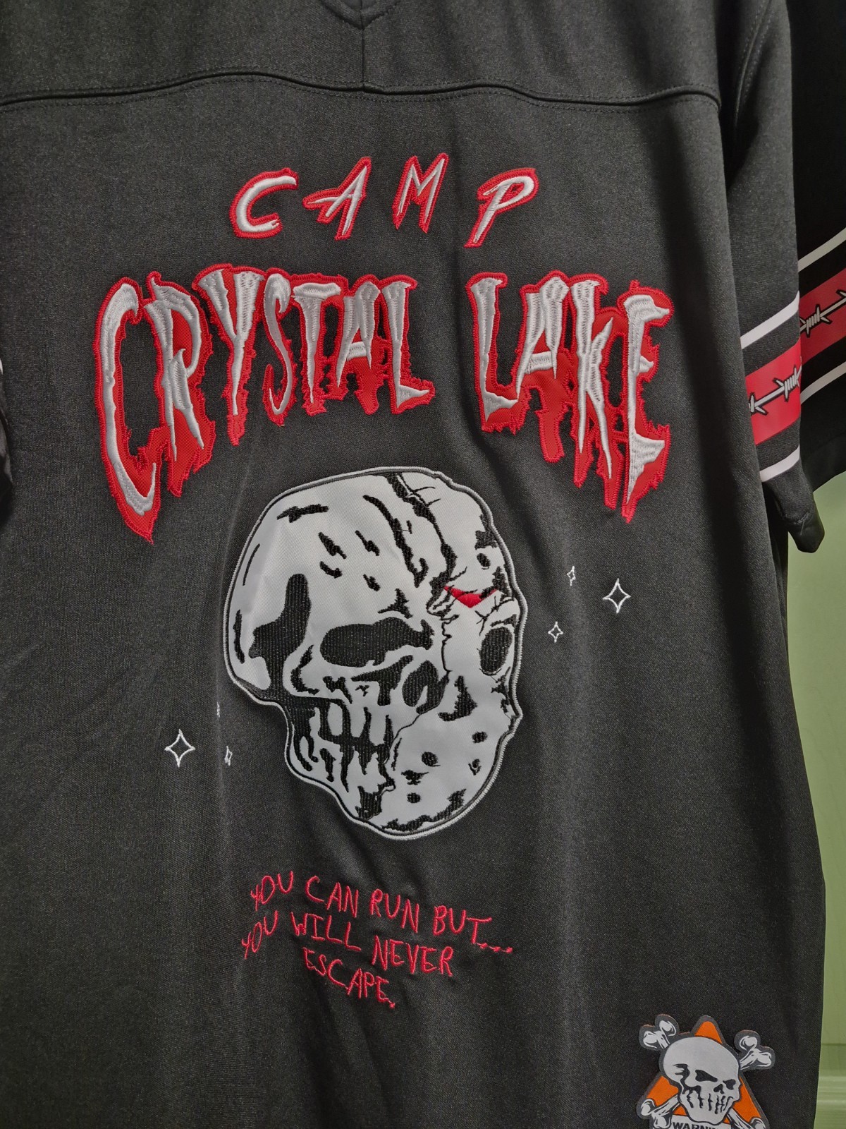 Brand X Camp Crystal Lake Jason Voorhees Men&rsquo;s Black V-Neck Jersey Tee 3XL