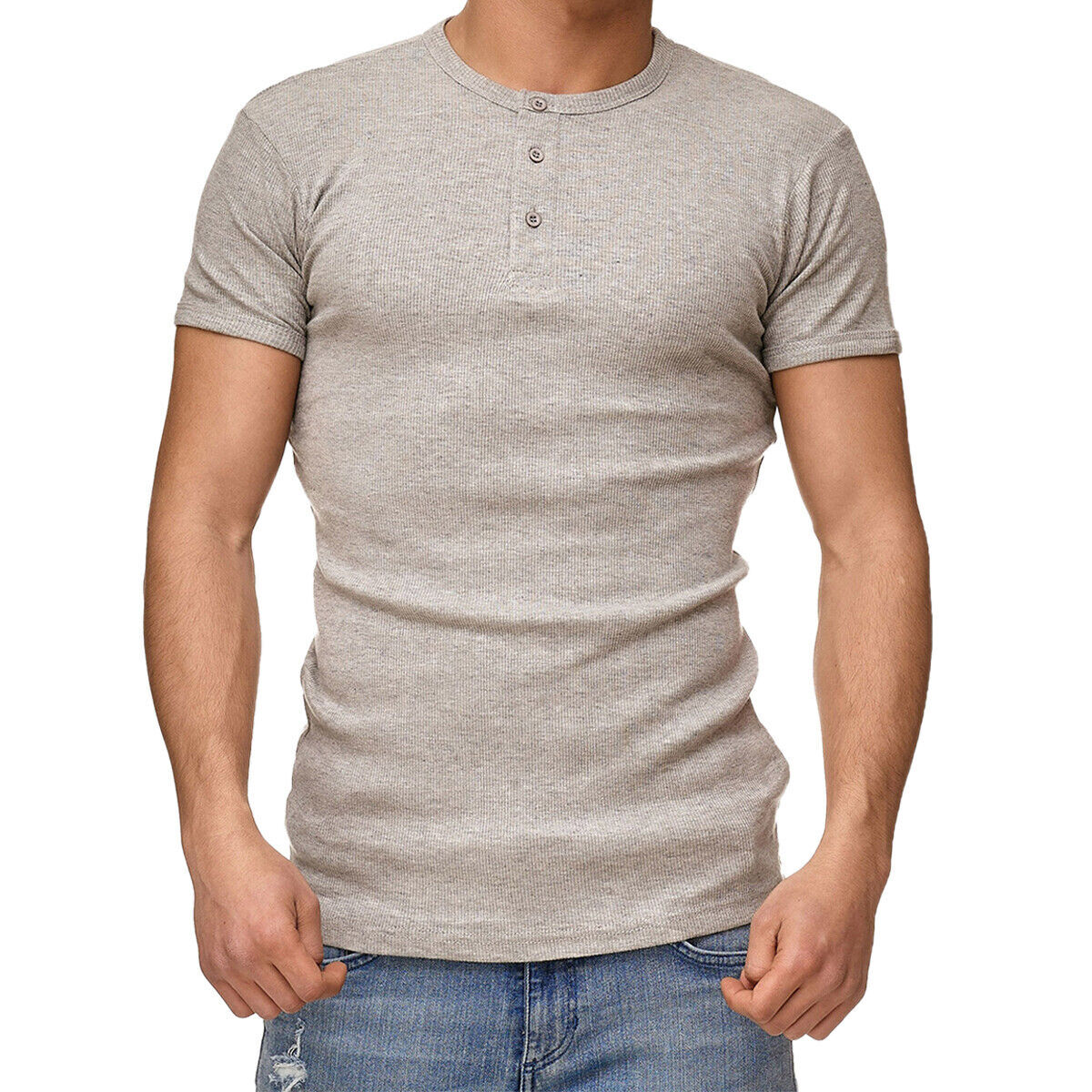 Mens Henley T-shirt Short Sleeve Ex Brand Plain Grandad Neck Tops Casual Summer