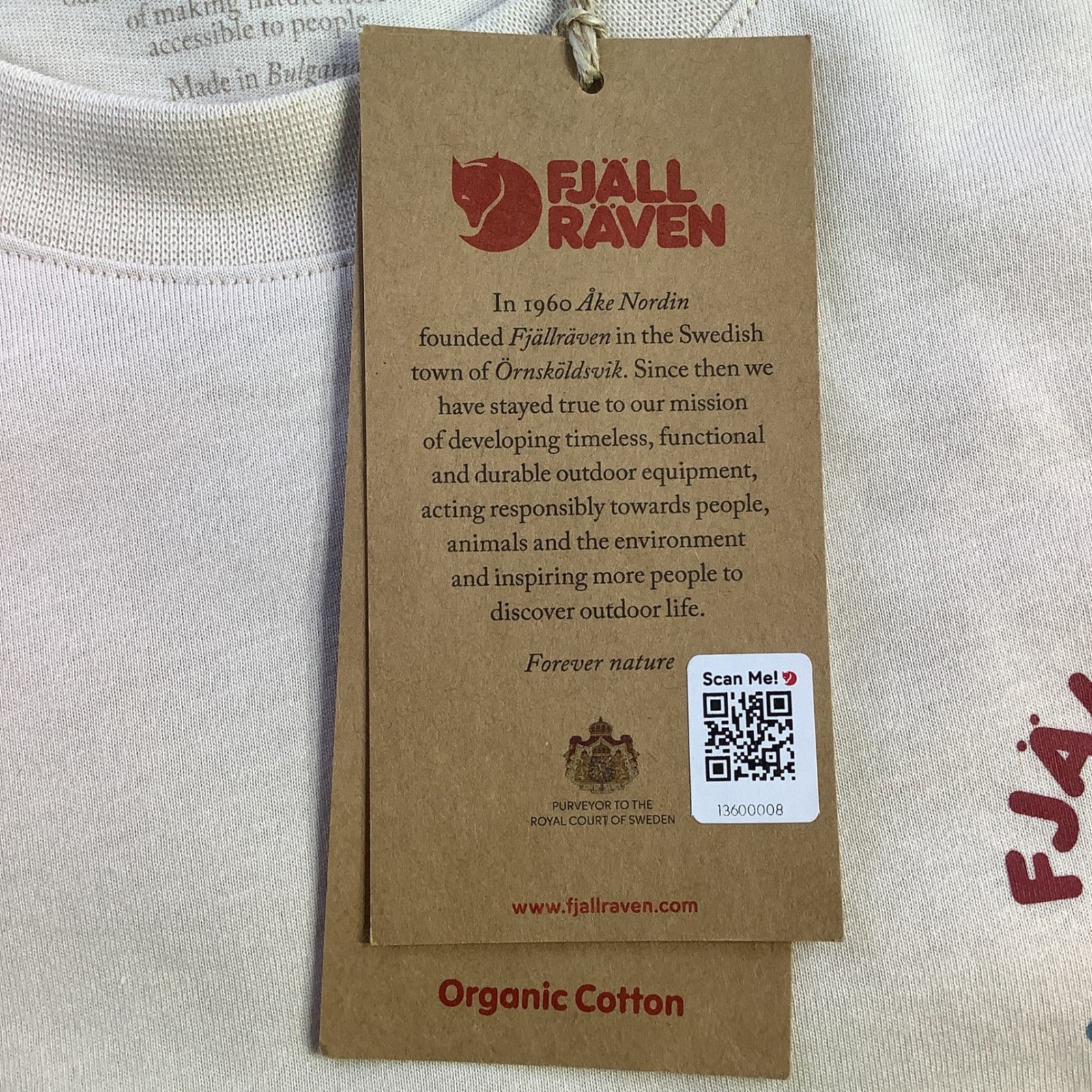Fjallraven Kanken T-shirt Boston Chalk White Organic Cotton Unisex Small NWT
