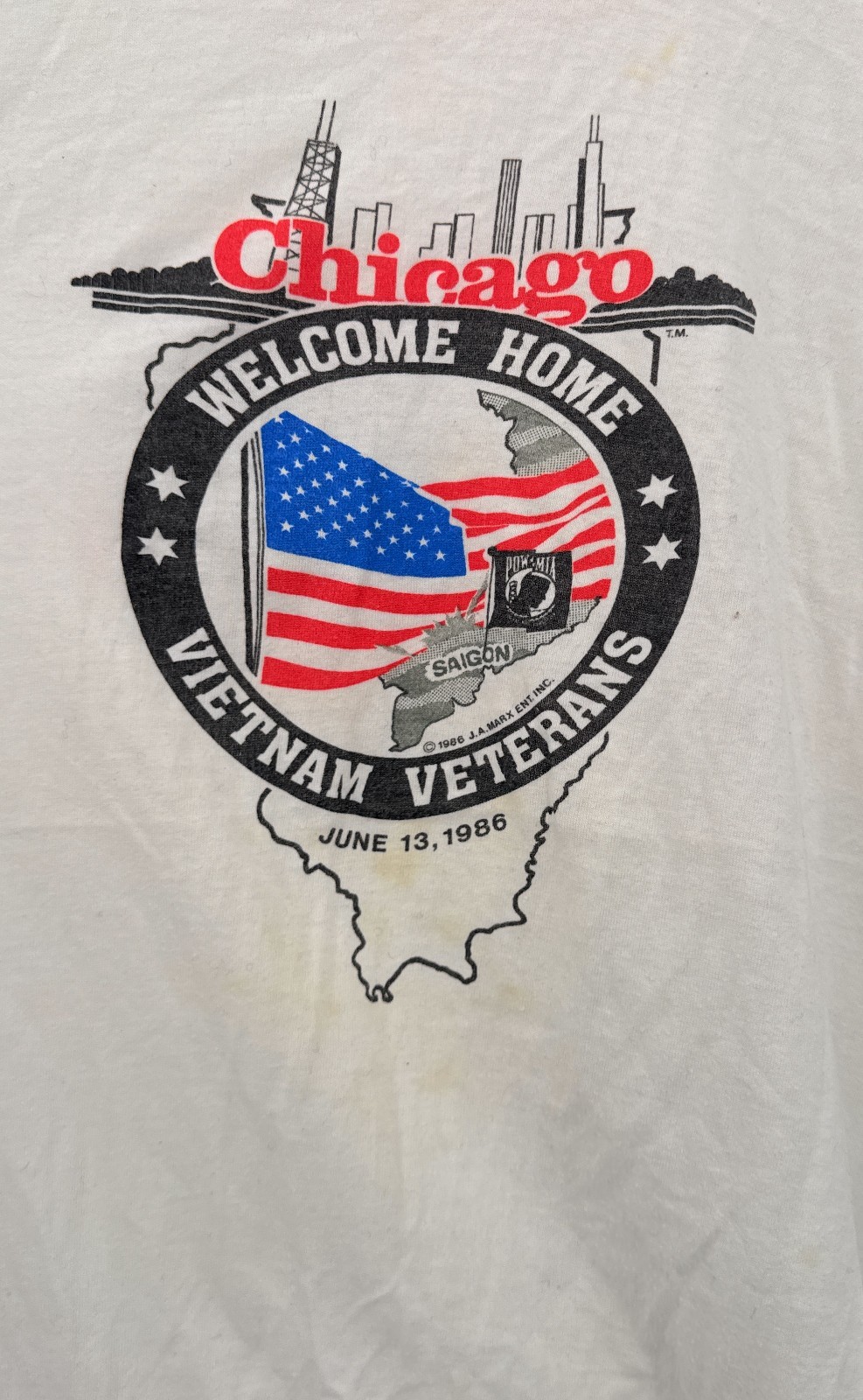 Vintage Screen Stars Vietnam War Chicago Welcome T-Shirt Sz L SEE MEASUREMENTS