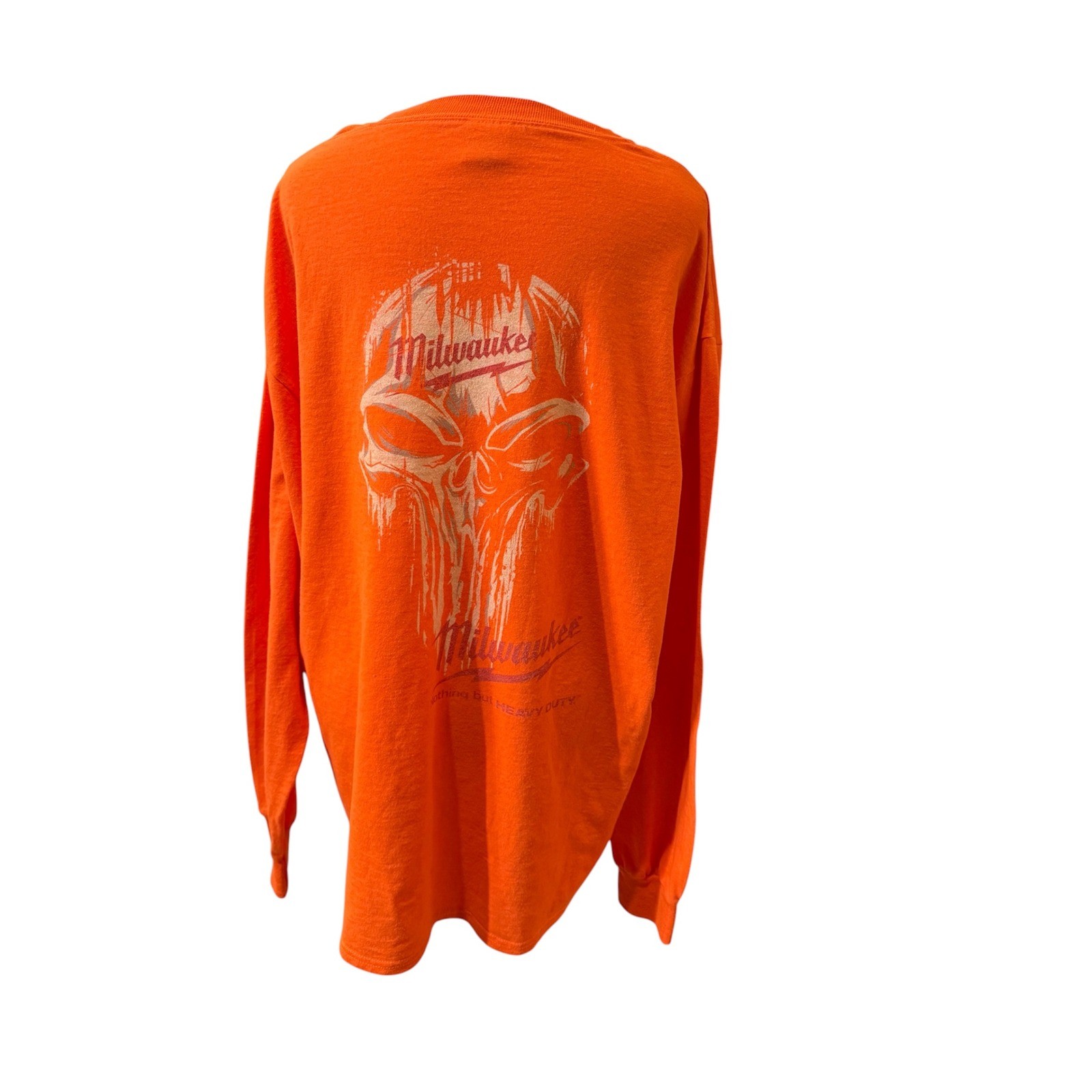 Milwaukee Tool Long Sleeve Graphic T-Shirt Orange Skull Mens XL Port & Company