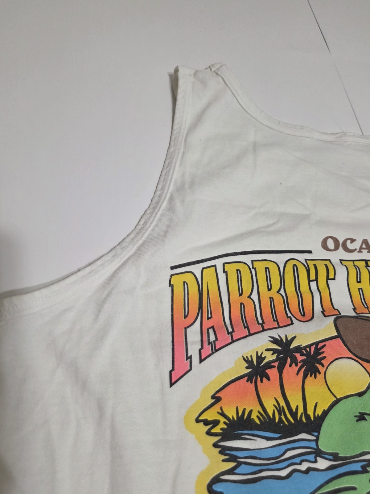 Rare Parrot Head Club Ocala Florida White Graphic Print Sleeveless Tank Top L