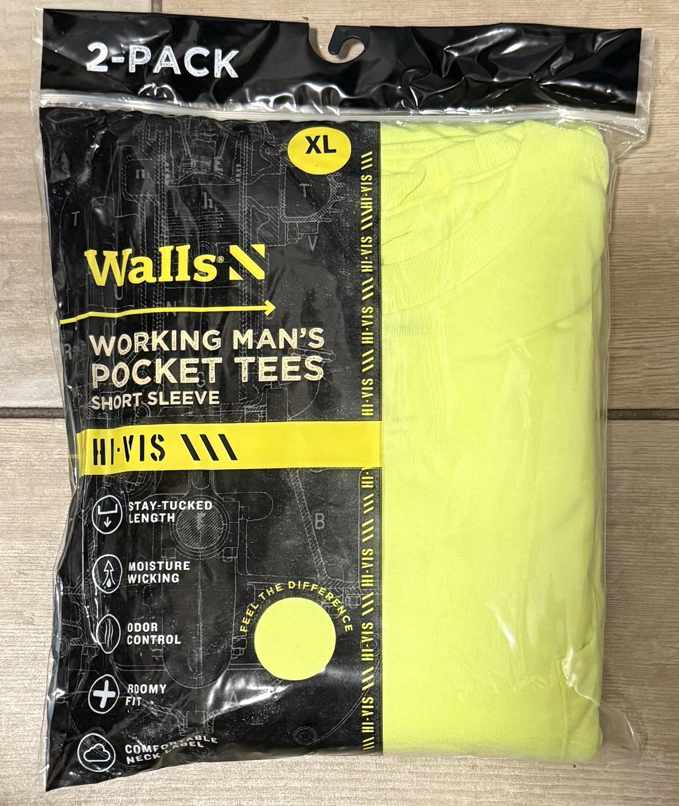 NEW~Walls Short Sleeve Working Man&rsquo;s Pocket Tees (2-Pack)~ XL Hi-Vis Green