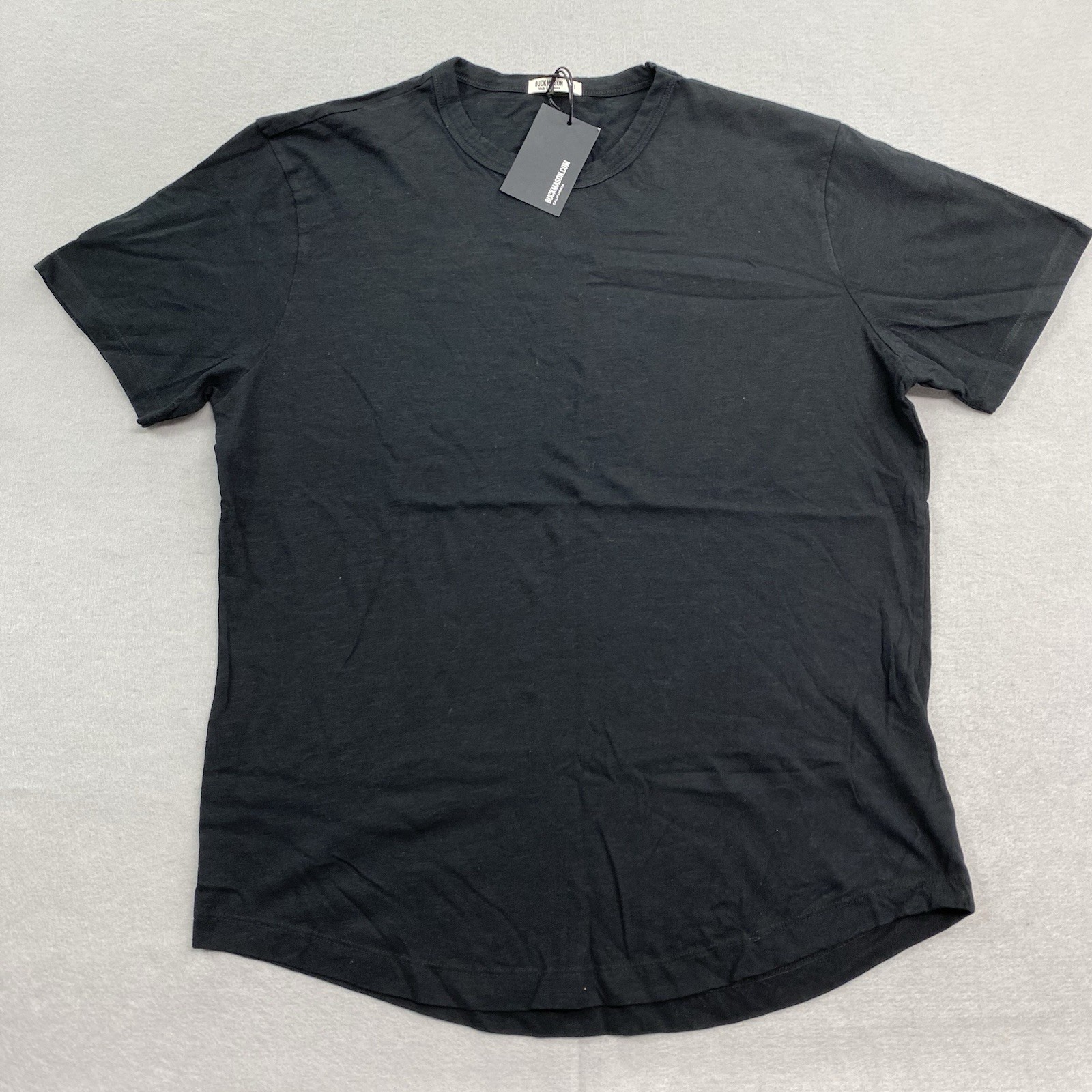 Buck Mason T Shirt Mens Medium Black Slub Curved Hem Tee Short Sleeve Cotton