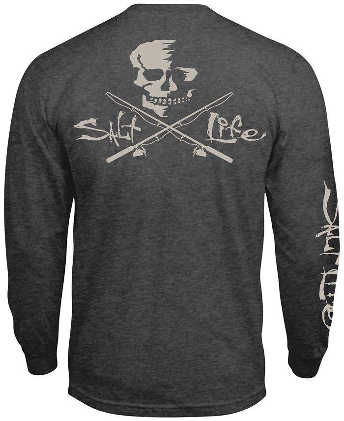 Salt Life Men&rsquo;s Skull & Poles Long-Sleeve T-Shirt Charcoal Gray Heather Small