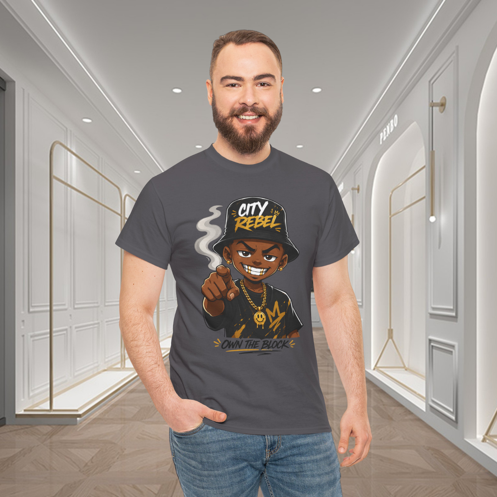 City Rebel Own The Block Cartoon Graphic T-Shirt