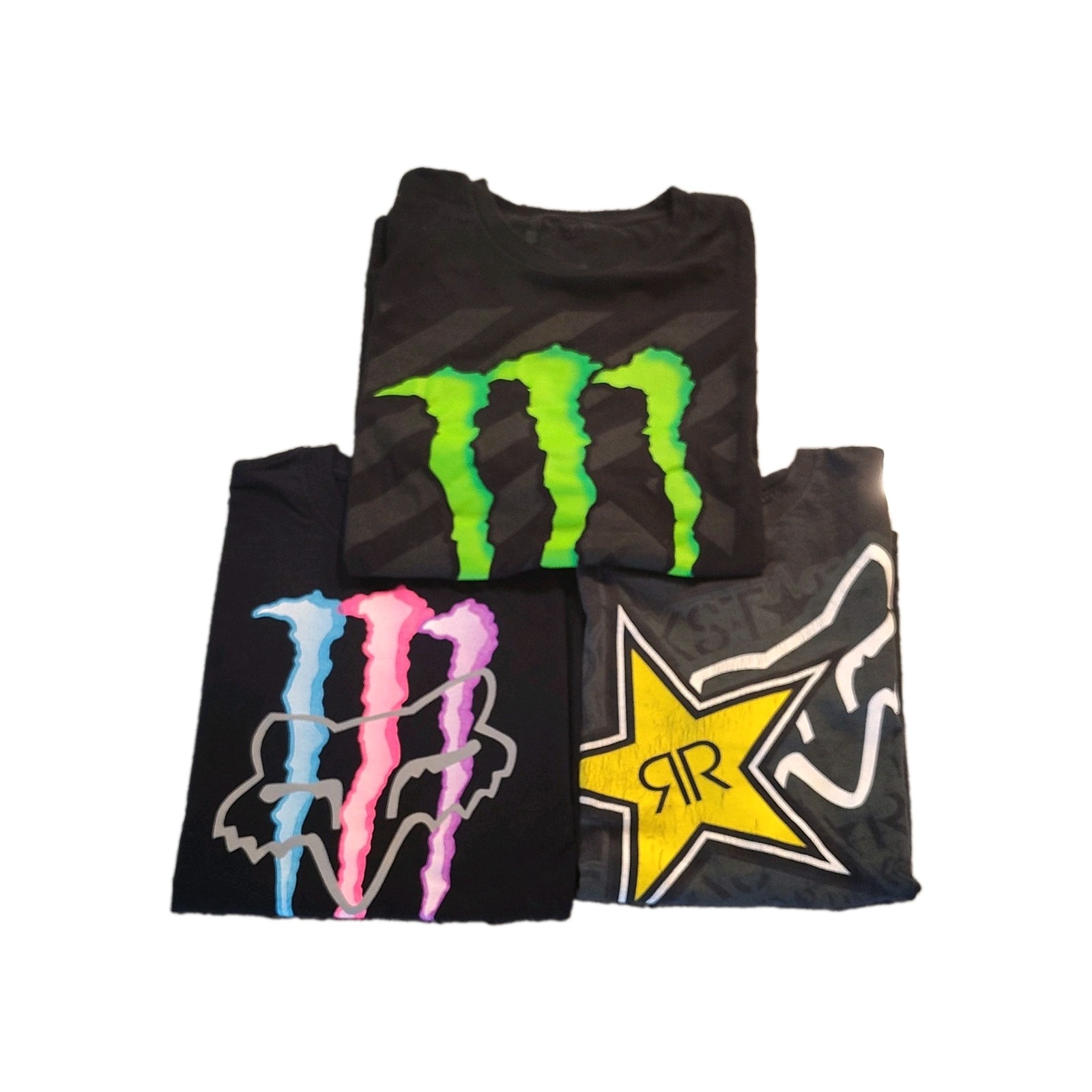 Monster & Rockstar Energy Drink Lot of 3 Crew Neck Cotton T-Shirt M-XL-XXL