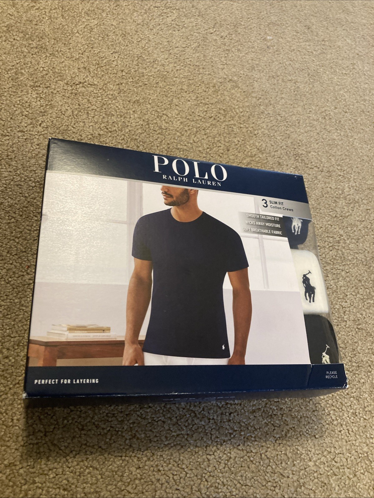 POLO RALPH LAUREN Men&rsquo;s Slim Fit Cotton Crew Nk Undershirt 3 Pack Sz XL BK WT NY