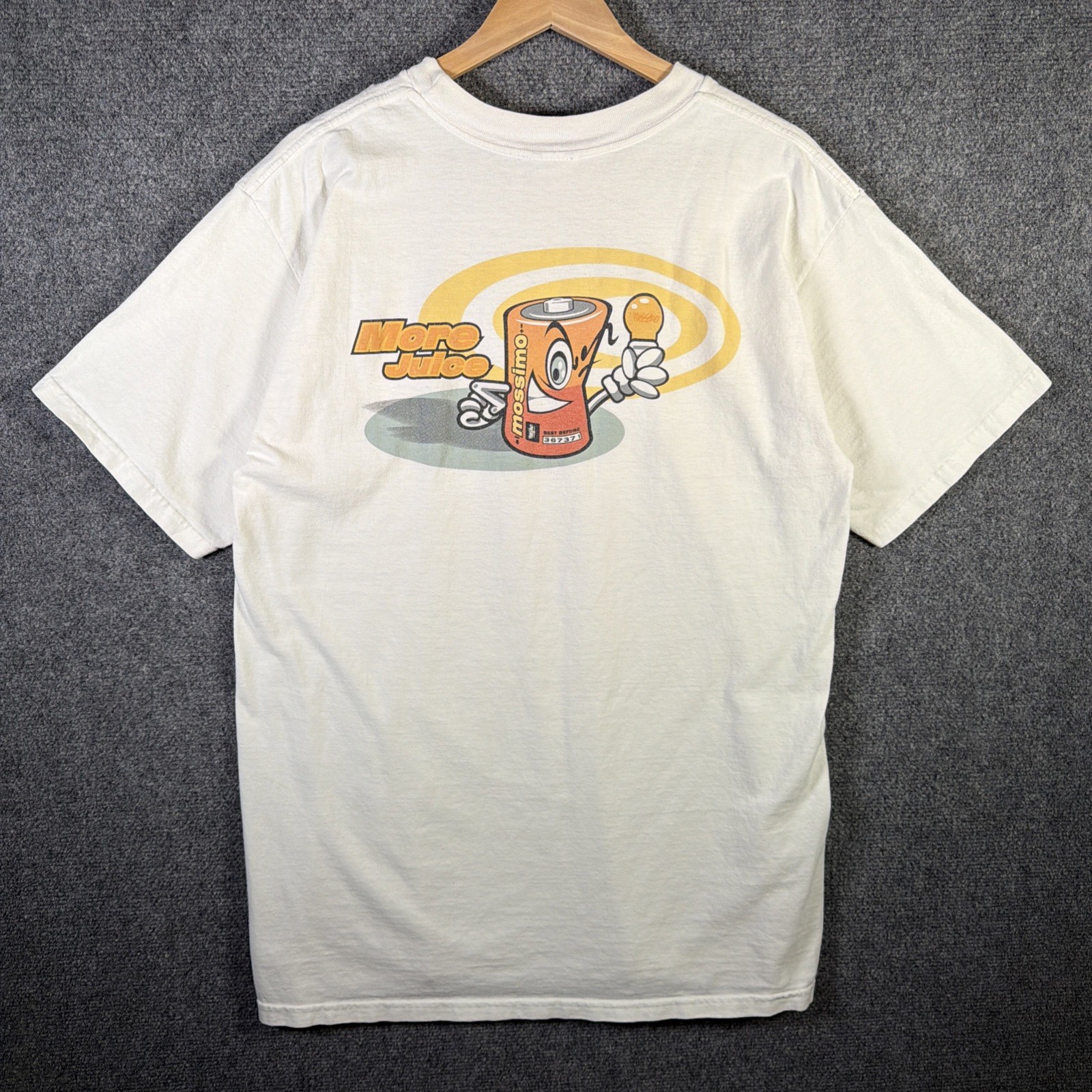 Vintage Mossimo Shirt Mens Large White 90s Skate Battery Parody Stussy Surf USA