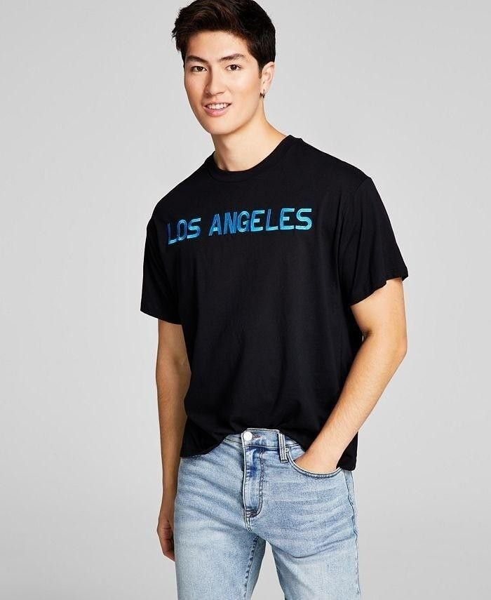 And Now This Men&rsquo;s Oversized-Fit Embroidered Los Angeles T-Shirt Black-2XL