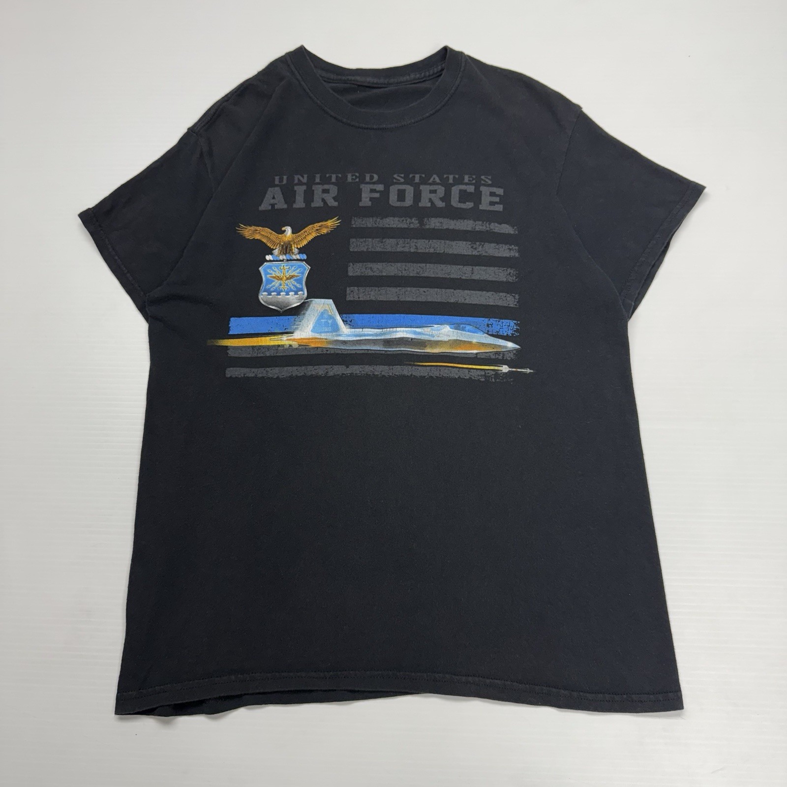 US Air Force Fighter Jet Military Plane Mens Shirt M Black Logo Retro Punk USA