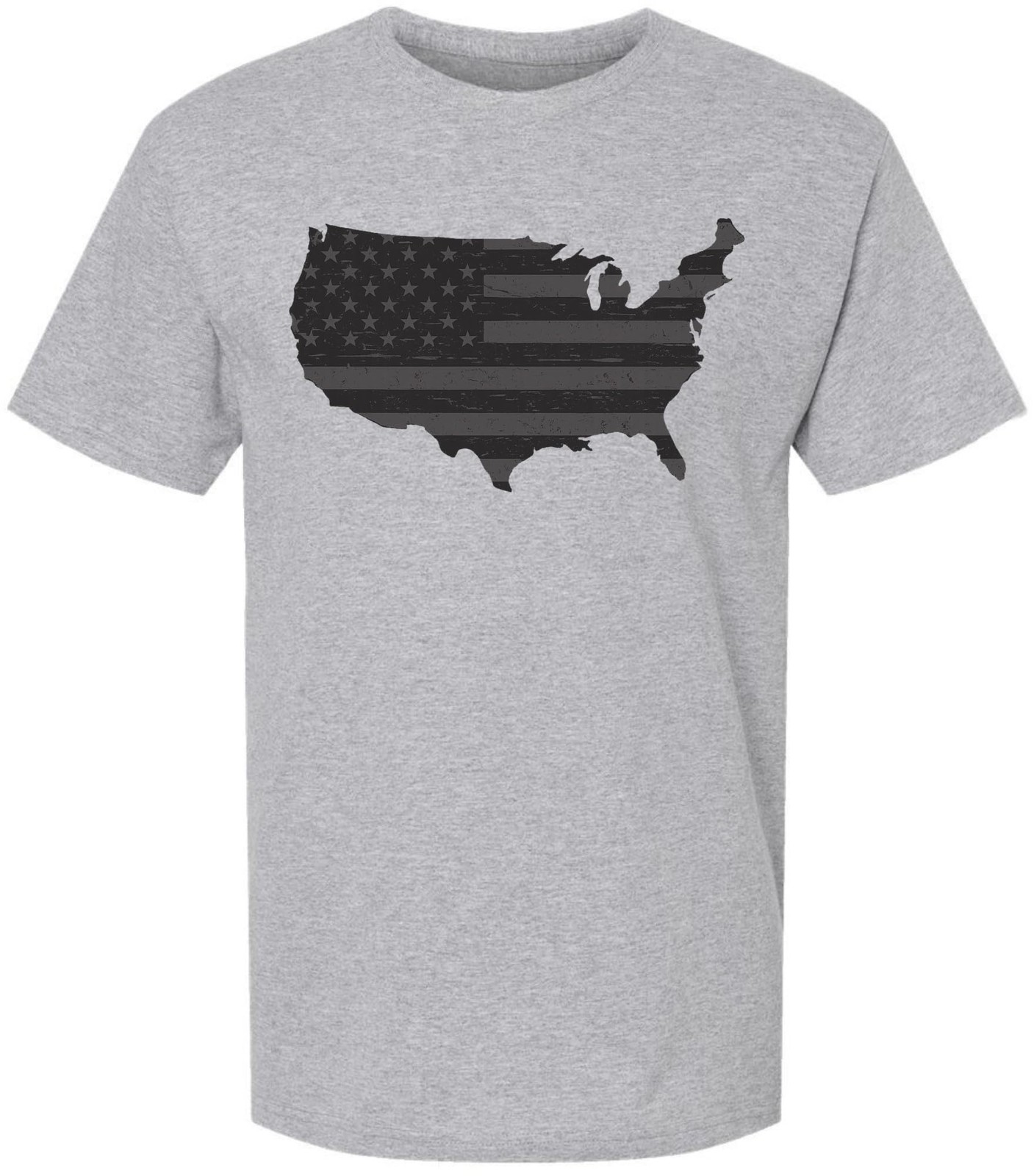 American Flag Distressed USA Map Printed T-Shirt US Outline Graphic Tee