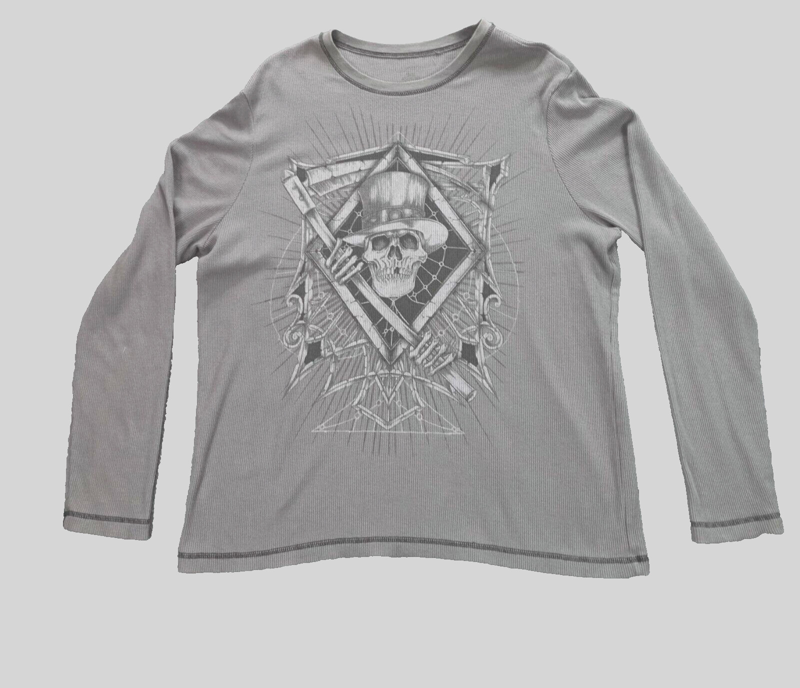 Vintage No Boundaries Thermal Waffle Knit T Shirt Men&rsquo;s 2XL Gray Long Sleeve
