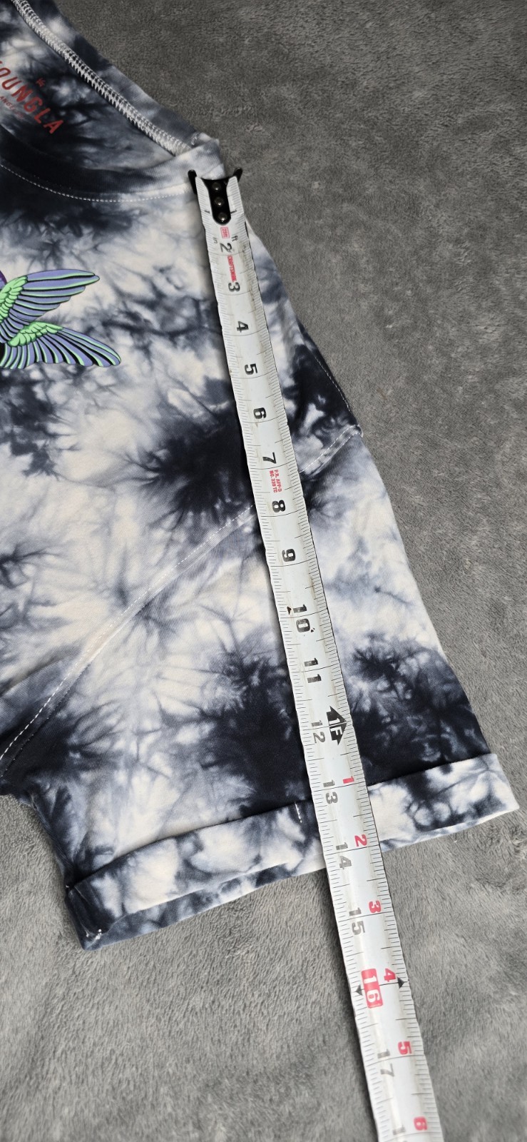 Youngla Shirt Mens Large Black White Tie-Dye Floral Hummingbird Short Sleeve