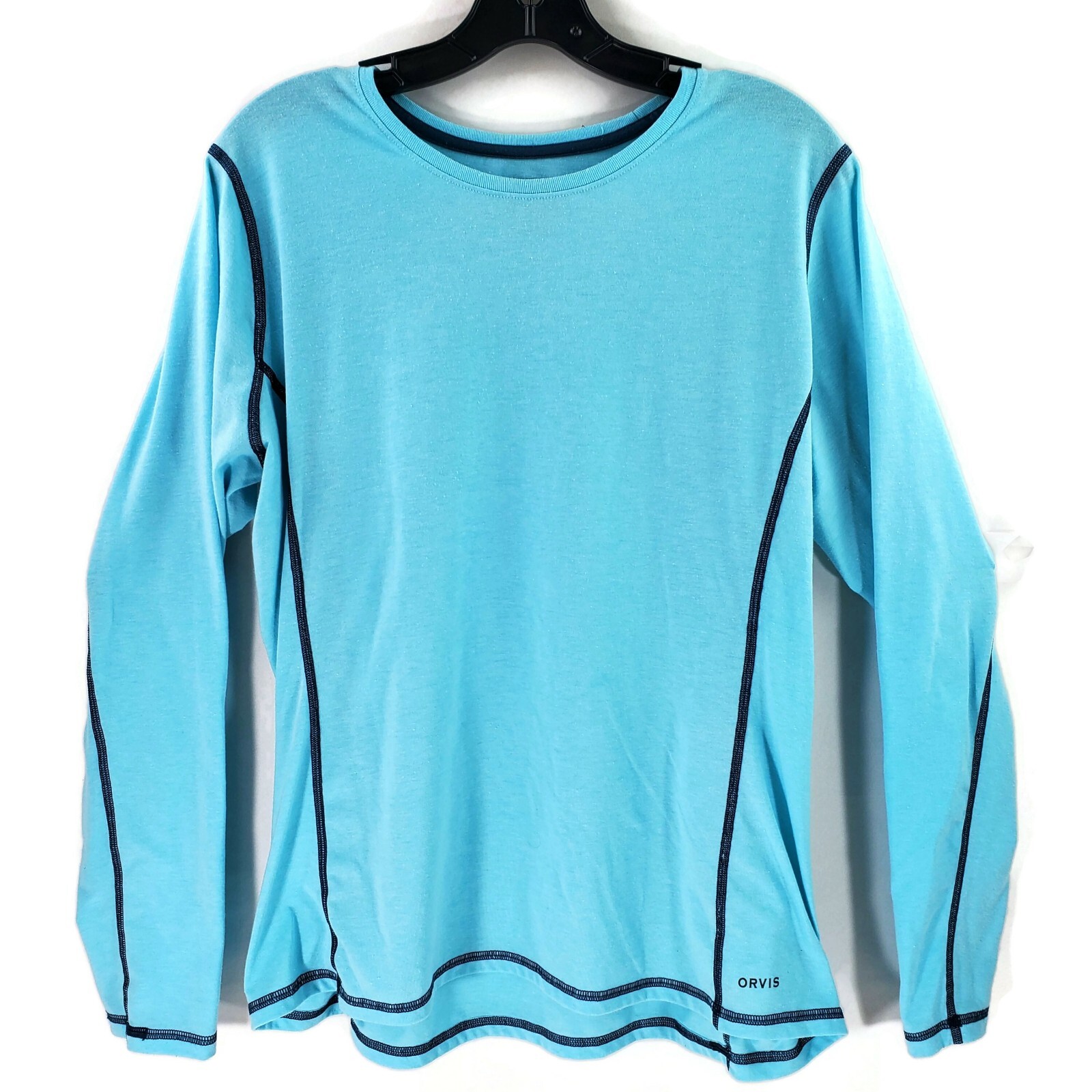 Orvis Shirt Men Large Long Sleeve Pullover Blue Lite Weight