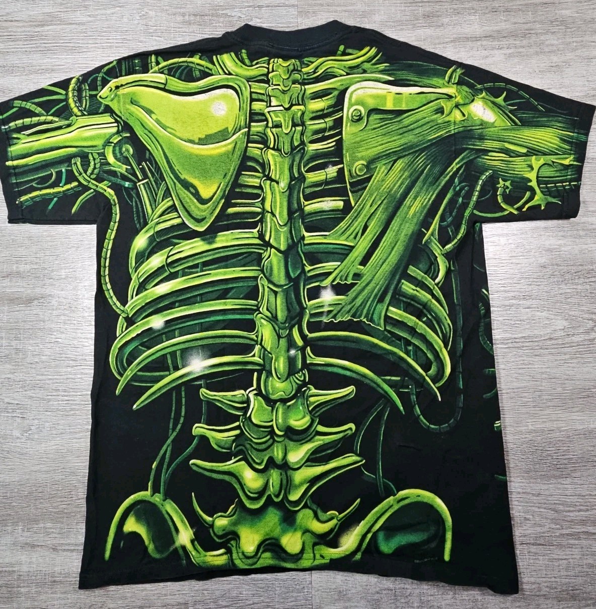 VTG Liquid Blue Terminator T Shirt Large Mens 1998 All Over Skull Print Glows