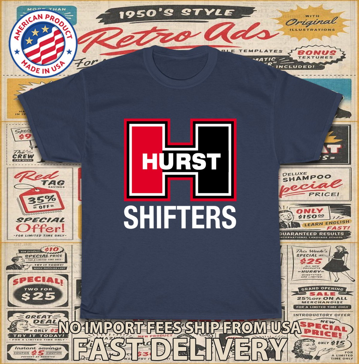 New Tee Shirt HURST Shifters Racing Logo Men&rsquo;s T-Shirt American T-Shirt