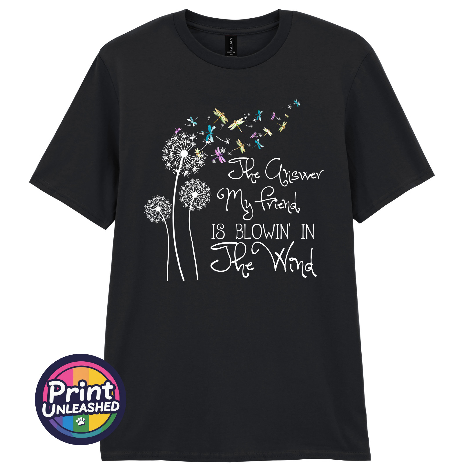 Bob Dylan Lyrics Printed T-Shirt Blowin In The Wind Dandelion Tee Music Peace