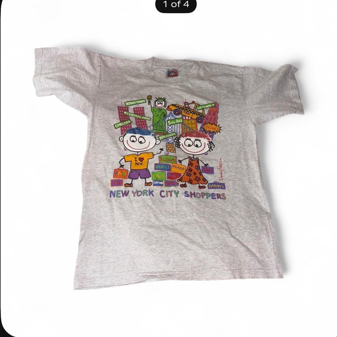 Denny Firste New York City Shoppers Graphic Print Gray Crew Neck T-Shirt L