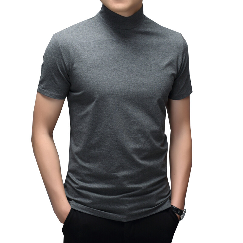 Mens High Neck T Shirt Stretch Turtle Casual Short Sleeve Slim Top