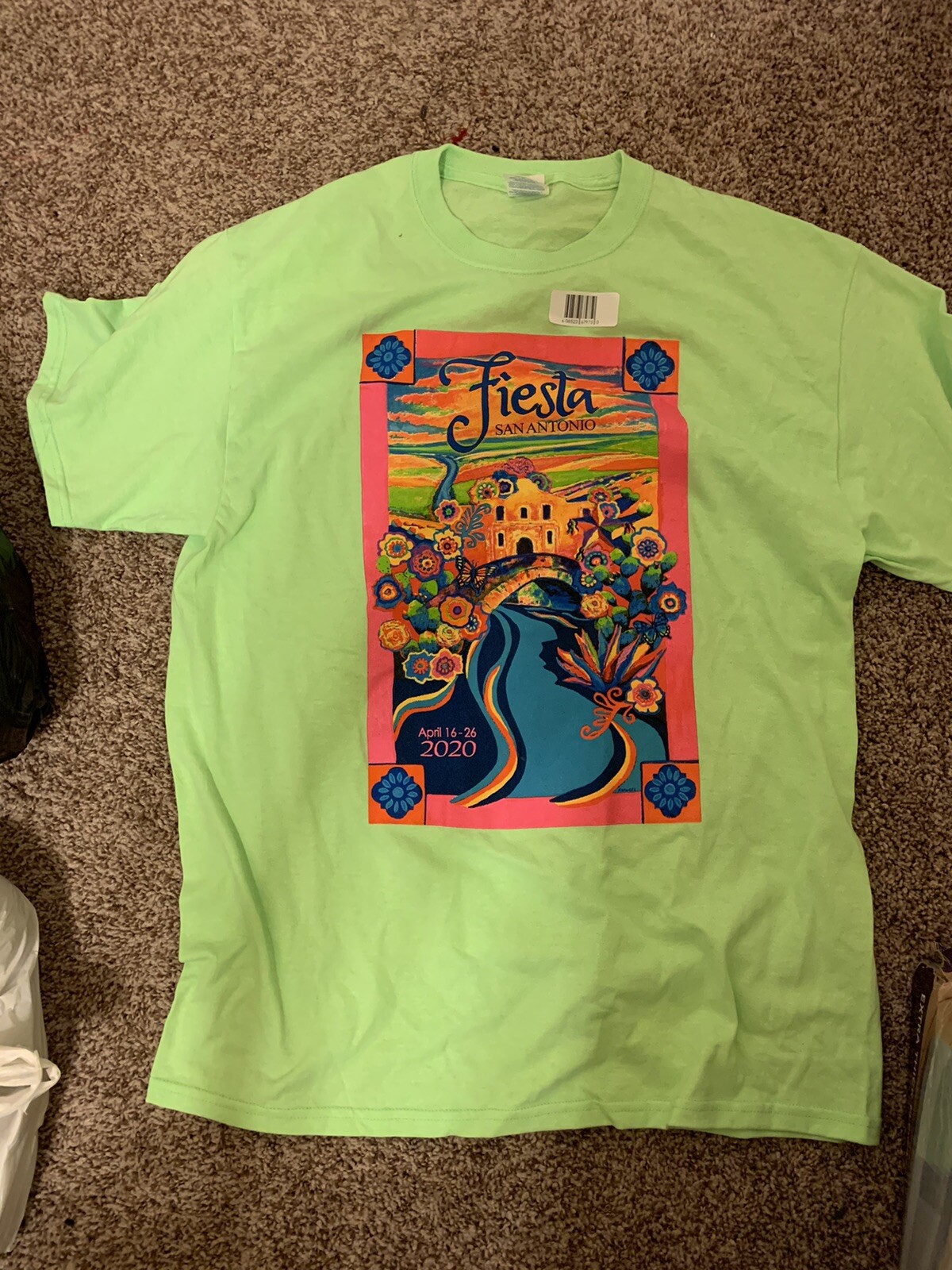 Fiesta San Antonio Texas Annual Festival Large T Shirt 2020 Neon Green New