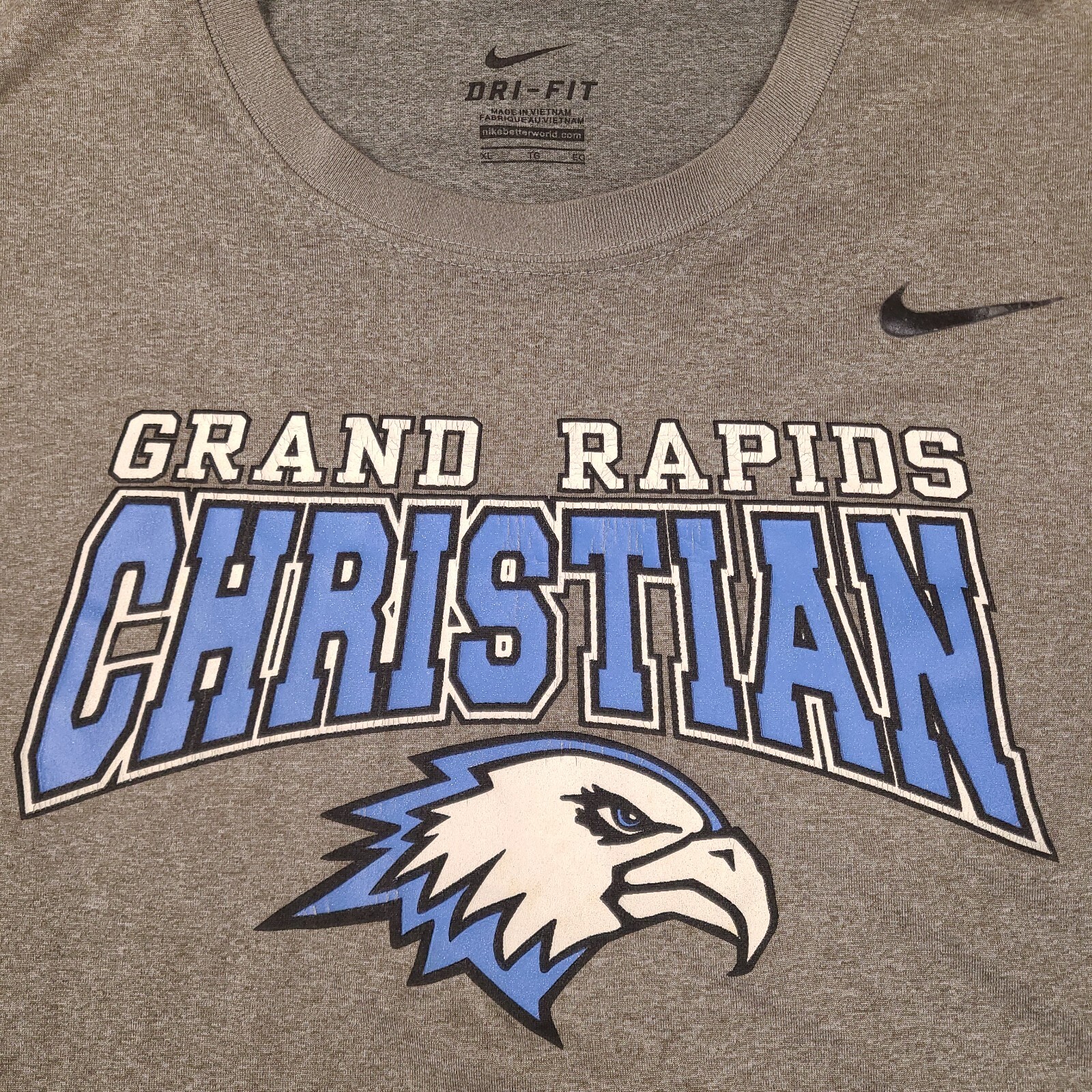 Nike Grand Rapids Christian Eagles T-Shirt Mens Teens XL Gray Dri Fit Sports