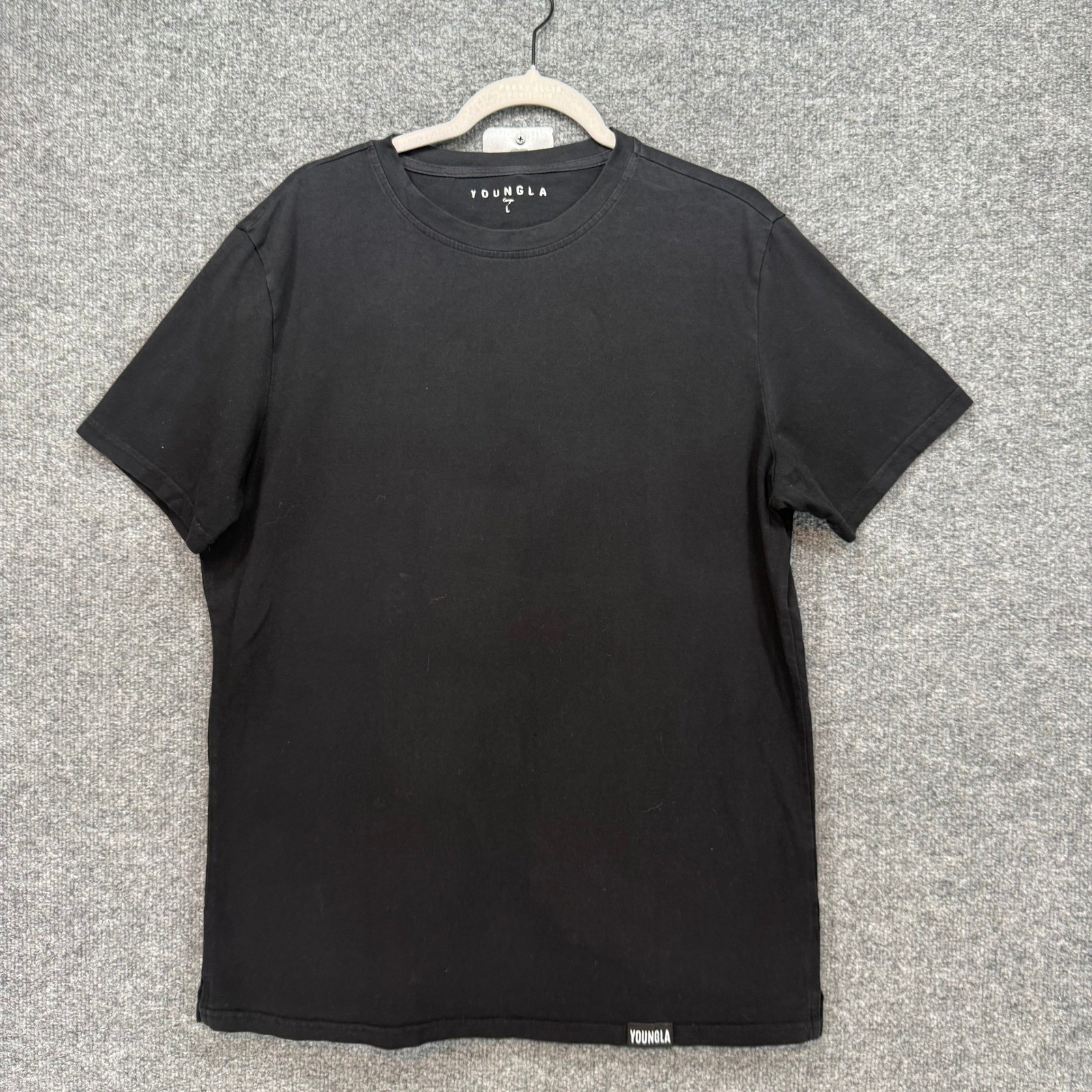 YoungLA Tshirt Mens Large Black Logo Tab Gym Workout Fitness Training Essential
