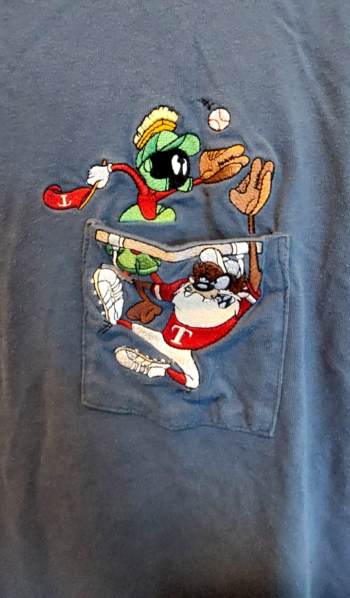 Looney Tunes Vintage Warner Bros. M.MARTIAN & TAZ Pocket Embroidered T-Shirt L