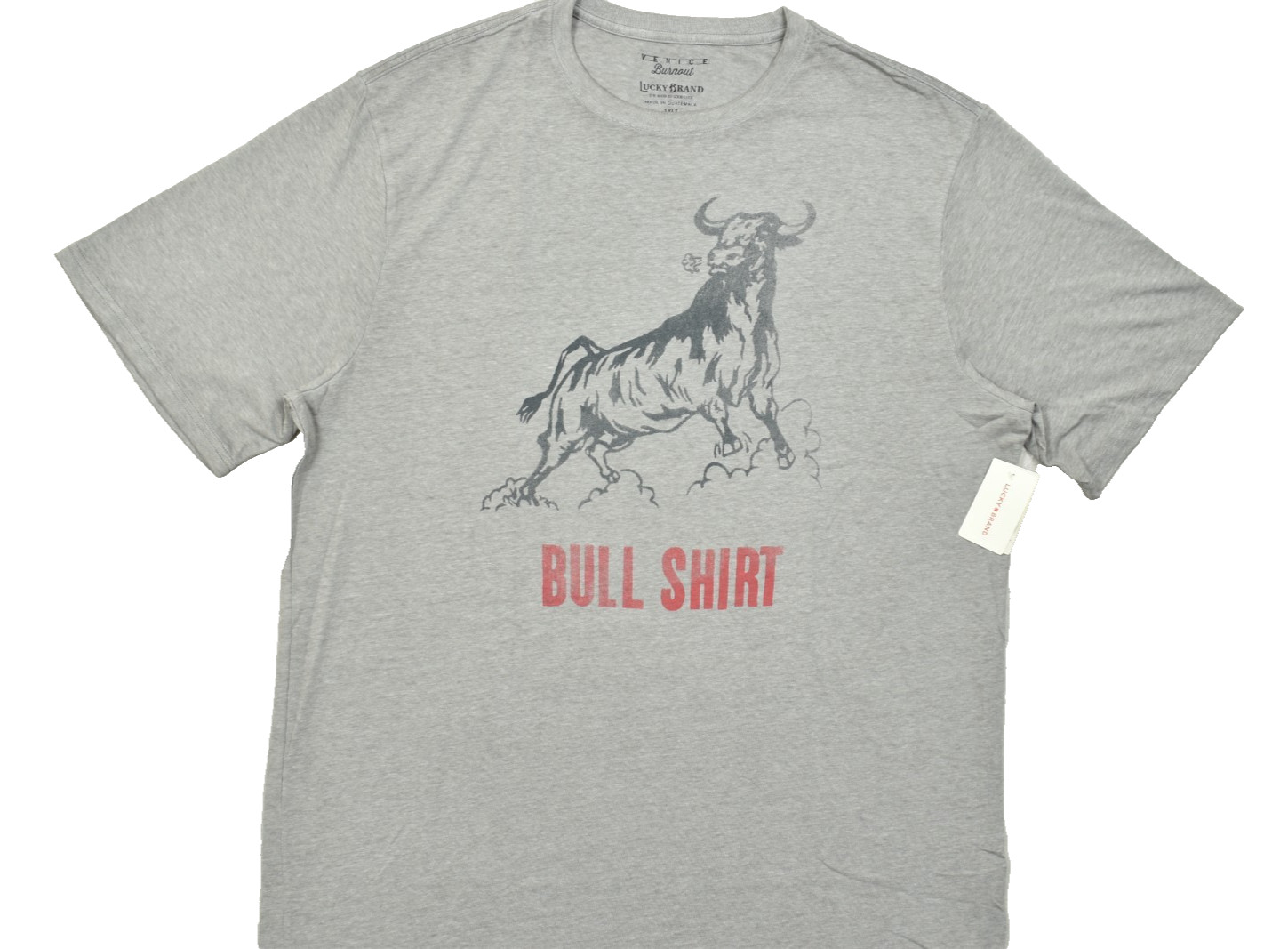 Lucky Brand Venice Burnout Men&rsquo;s Tee Bull Shirt Gray Short Sleeve Size 1XLT NEW