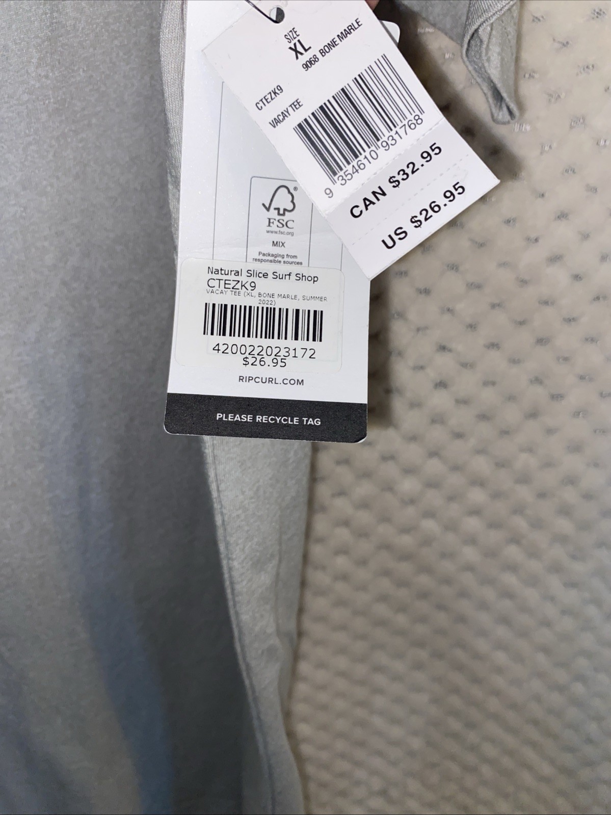 Rip Curl Product of The Search Surf Skate T-Shirt New with Tags Size XL Gray New