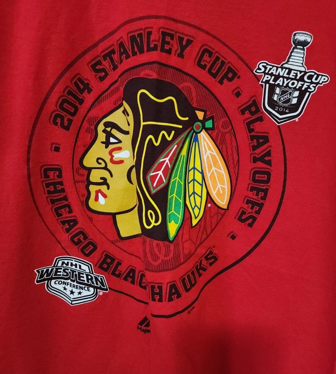 Men&rsquo;s Majestic Triple Peak NHL Chicago Blackhawks 2014 Playoffs T-Shirt Red Sz M