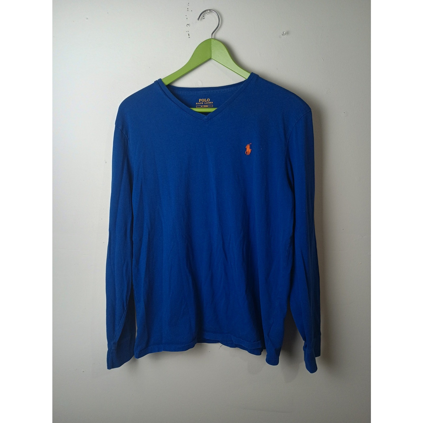 Polo Ralph Lauren Long Sleeve T-Shirt Blue V-Neck Medium Men&rsquo;s Pull On Preppy