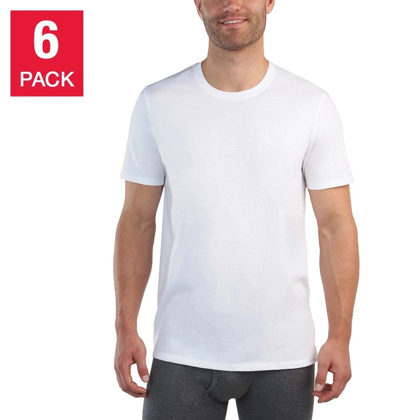 Kirkland Signature Men&rsquo;s Lightweight Cotton Crew T-Shirts | 6-Pack | White | XL