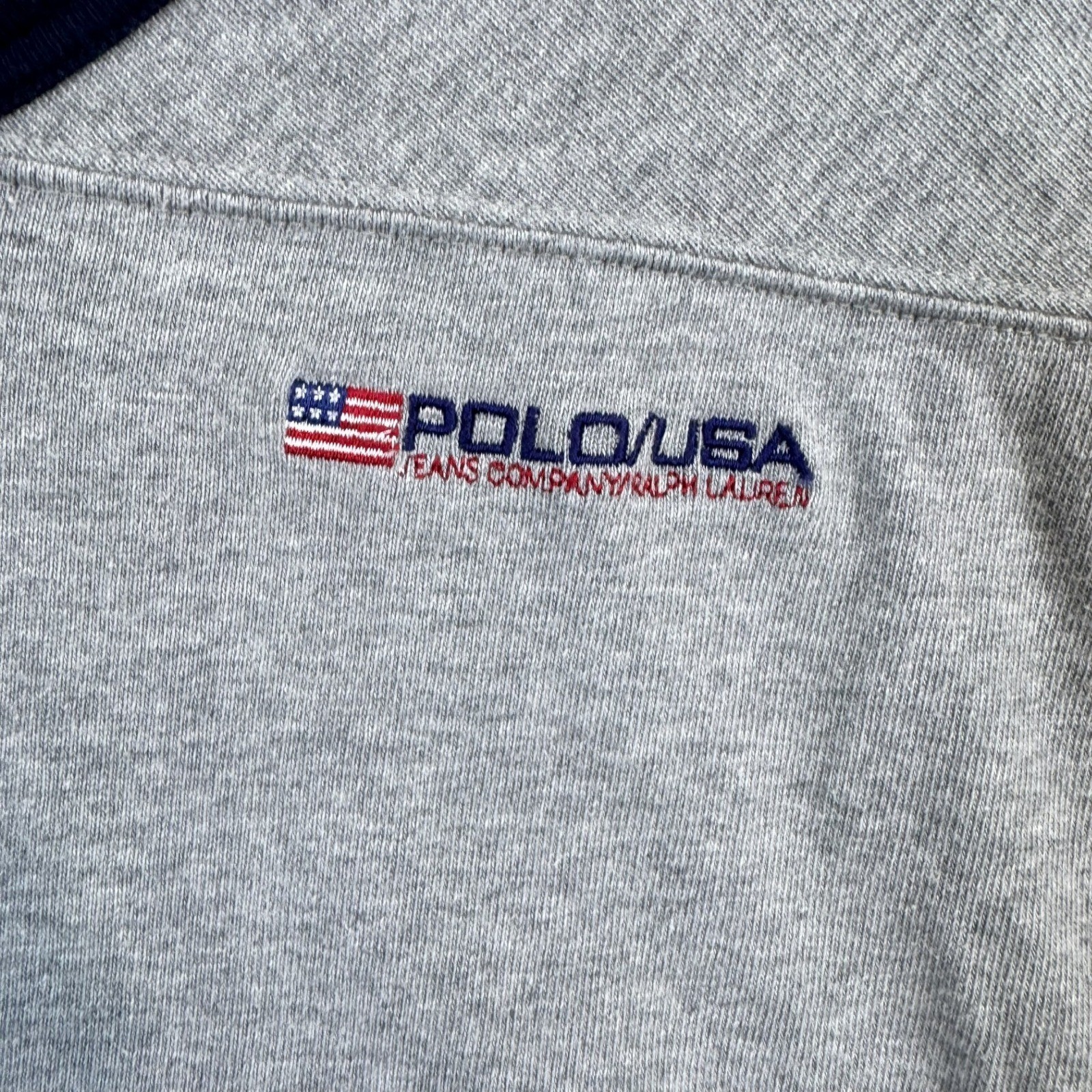 Polo Jeans Co Ralph Lauren Mens Large Gray Ringer V-Neck T-Shirt Polo USA Flag
