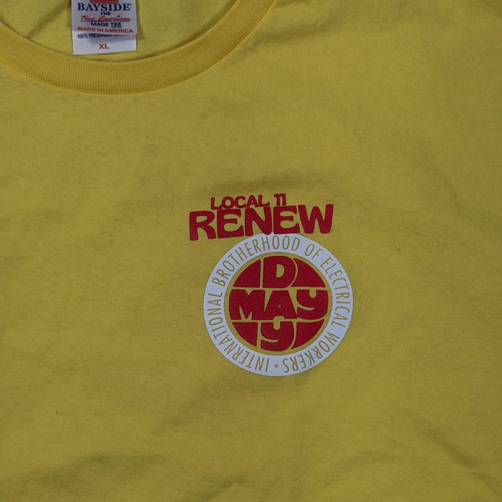 Bayside Shirt Mens XL Yellow IBEW Local 11 May Day BBQ Cornhole Graphic Tee