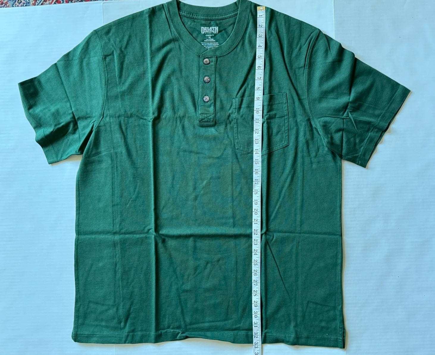 Duluth Trading Co Longtail S/S Henley Relaxed Pocket Tee XL Hunter Green New