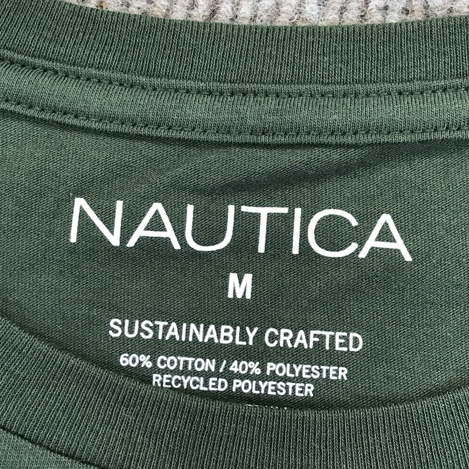 Nautica Shirt Mens Medium Green Deep Blue Logo Graphic Tee Tagless Nautical